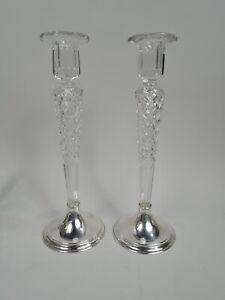 Antique Candlesticks S819 Edwardian American Sterling Silver Crystal Glass