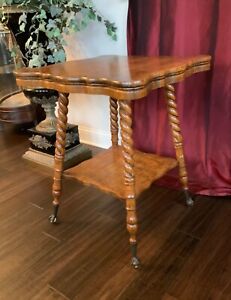 Antique Tiger Oak Barley Twist Claw And Ball Foot Side Table