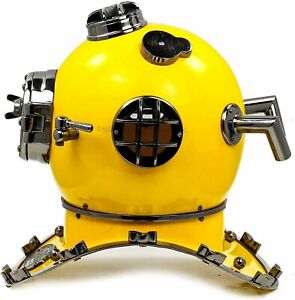 Antique Yellow Diving Helmet Us Navy Anchor Engineering Divers Helmet Replica