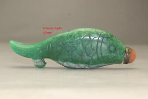 Rare Chinese Master Hand Carved Fish Old Jade Snuff Bottle Statue B082