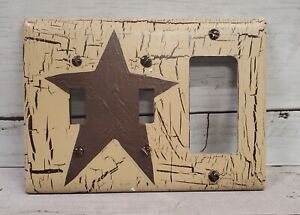 Primitive Crackle Tan Brown Star Combo Wall Plate Double Switch Gfi