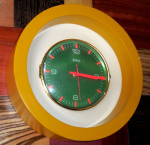 Vintage 1970s Round Wood Astra Clock Working Condition