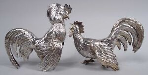 Antique Figures Figural Fowl Bird Rooster Hen German 800 Silver
