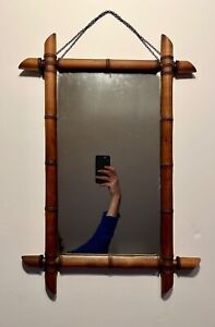 Rare 19th Century Antique French Faux Bamboo Mirror Mercury Glass