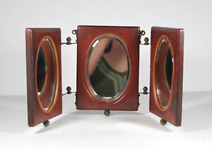 Antique Victorian Tri Fold Beveled Mirror Standing Hanging Wooden Travel Vanity