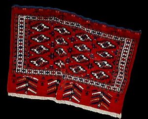 Antique Tekke Yomud Yomut Saryk Chuval Rug Bag Face Turkmen Rug Red Ivory Rug