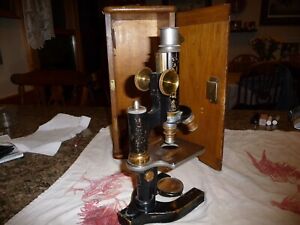 Antique Bausch Lomb Brass Microscope Ca 1920 S With Original Box