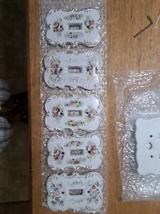 5 Vintage Fancy Porcelain Light Switch Plate Covers Hand Painted Floral Arnart 