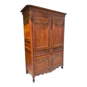 19th Century French Walnut Wood Buffet Deux Corps Armoire Tv Cabinet