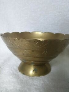Antique Chinese Symbols Engraved Marked Brass Bowl 7 