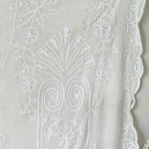 52x62 Deco French Antique Tambour Lace Sheer Curtain Panel 1920 White Lacework
