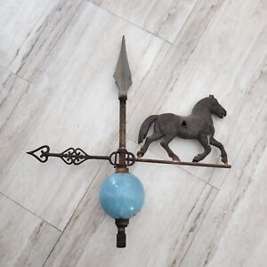 Antique Horse Weather Vane With Blue Ball