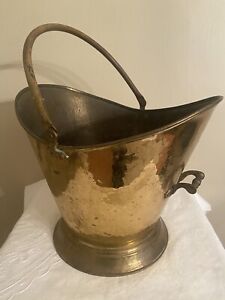 Vtg Large Hammered Brass Footed Fireplace Wood Ash Bucket 13 Tall X 15 