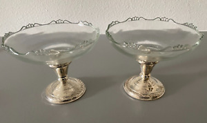 2 Vintage Amston 540 Sterling Glass Candy Compote Bowls Reinforced Base