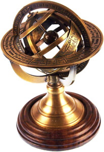 5 Nautical Brass Armillary Sphere World Globe Rosewood Base Table Decor Gift