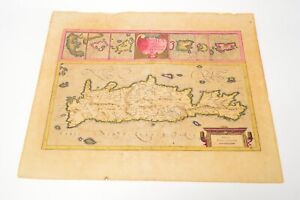 Antique Map Gerhard Mercator Candia Crete Greece Colored 22x18 