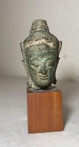Rare Antique 14th Century Handmade Bronze Thailand Buddha Head Statue Fragment 