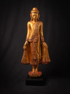 Antique Wooden Mandalay Buddha Statue From Burma Early 20th Century