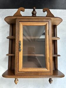 Vintage Wood Curio Cabinet With Three Shelves Display Wall Or Free Stand 17 