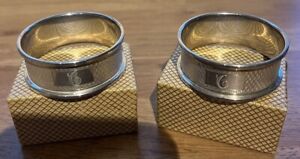 Pair Of Vintage English Sterling Silver Napkin Rings C Initial D 1964 Boxed