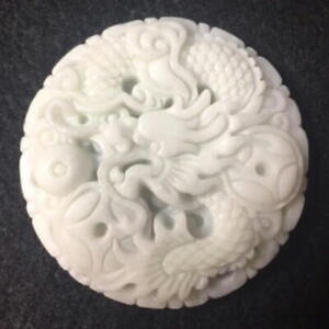 Netsuke Dragon Carving White Jade Sagemono Japanese Amulet Lucky Charm Japan