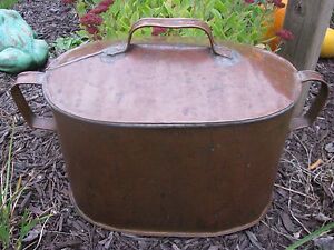 Prim Hand Soldered Formed Copper Vessel Cauldron W Lid H M Strap Handles Exl