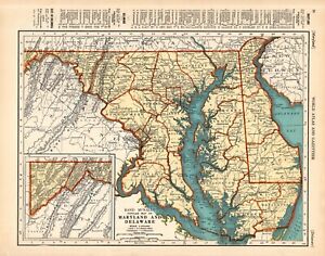 1937 Antique Maryland And Delaware State Map Of Maryland And Delaware 1648