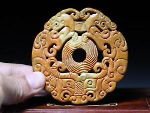 Chinese Old Yellow Jade Stone Handmade Dragon Yu Bi Pei Amulet Pendant Sb010