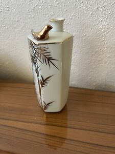 Vintage Japanese Bamboo Village Kutani Whistling Bird Porcelain Sake Bottle