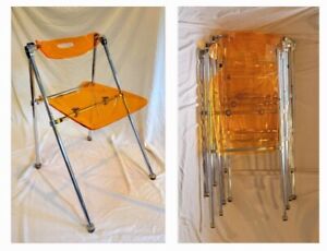 Rare Mcm Original Gio Ponti Lucite Folding Chairs Set Of 4 Labeled And Numbered