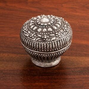 Southeast Asian Silver Small Covered Footed Bowl High Relief Decoration