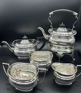 Sheffield England Kentshire Silver Co Teapot Set Tipping Spirit Kettle 6pc Rare