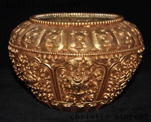 Old China Bronze 24k Gold Gilt Eight Treasures Babao Map Zun Crock Tank Pot Jar