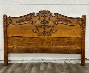 Antique Victorian Carved Oak Full Size Headboard Circa 1900