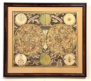 Astronomy Celestial Chart Dbl Hemisphere Homann Heirs Antique 18th Cent 