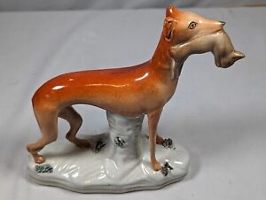 Antique 19th C Staffordshire Pottery Whippet Greyhound W Rabbit Figure 7 1 2 