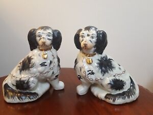 Pair Of Rare Staffordshire Mantle Spaniels Stamped 