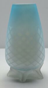 Antique Thomas Web Mop Mother Pearl Footed Blue Vase Satin Cased Quilted Diamond
