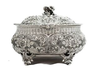 Italian 925 Sterling Silver Handmade Intricate Floral Swirl Jewelry Esrog Box