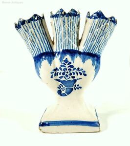 Antique Dutch Delft Blue White Unusual Form Vase As Is