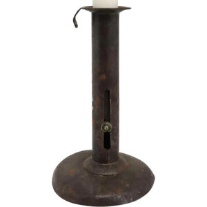 Antique Primitive Iron Hogscraper Push Up Candlestick 19th Century