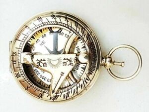 Nautical Brass Push Button Antique Maritime Rose London Sundial Pocket Compass