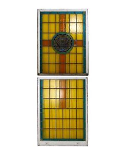 Antique Church Medallion Stained Glass Double Hung Windows
