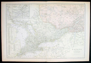 1870 John Bartholomew Large Antique Map Of Ontario Quebec Canada