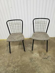 Pair Mid Century Modern Howell Metal Wire Back Chairs K30 