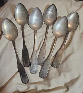 6 Antique Table Soup Spoon Coin Silver 