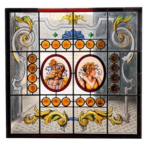 American Ann Wolff Renaissance Revival Stained Painted And Leaded Glass Window