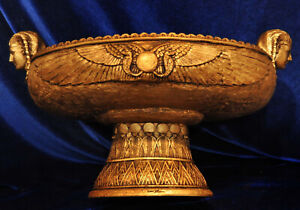 Egyptian Winged Sphinx Bowl Pharaoh Deco Revival Gilt Relief Bust Ormolu Tazza