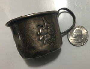 2 Old Antique Sterling Silver Small Baby Cup Webster Orange Fruit Embossed Dings