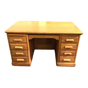Restored Antique Executive Solid Golden Oak Desk Drawers And Pullout Boards